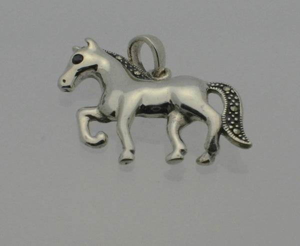 Horse Pendant Marcasite .925 Sterling Silver 22mm - Jewelryland.com