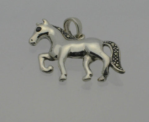Horse Pendant Marcasite .925 Sterling Silver 22mm - Jewelryland.com