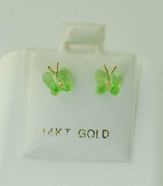 14k Gold Butterfly Earrings with Screw Backs - Magenta or Light Green - Jewelryland.com