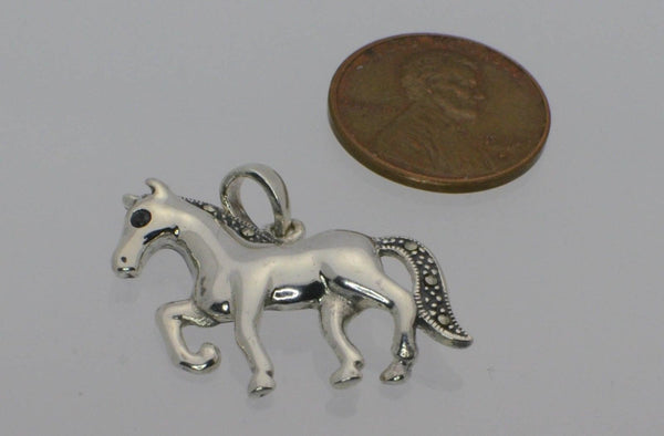 Horse Pendant Marcasite .925 Sterling Silver 22mm - Jewelryland.com