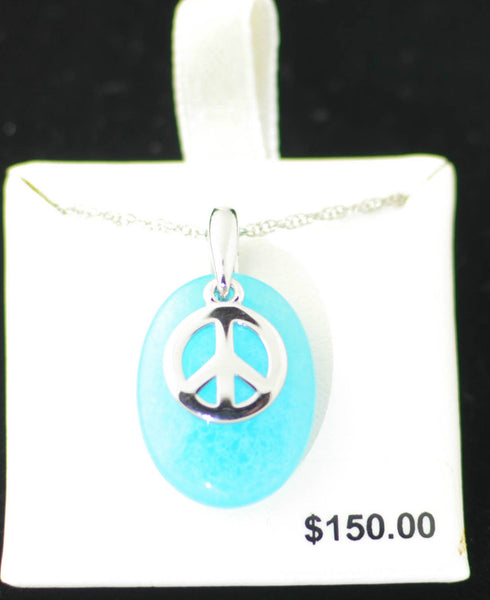 Blue Quartz Peace Sign Necklace .925 Sterling Silver, 18 inches - Jewelryland.com