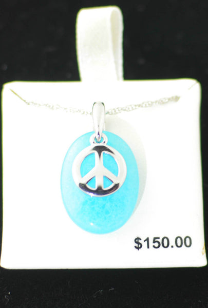 Blue Quartz Peace Sign Necklace .925 Sterling Silver, 18 inches - Jewelryland.com