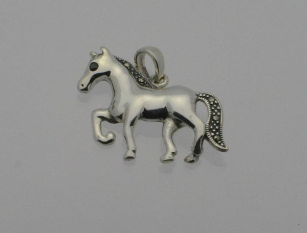 Horse Pendant Marcasite .925 Sterling Silver 22mm - Jewelryland.com
