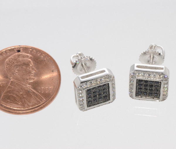 Mens Screwback Earrings Hip Hop Black & White CZ Studs Sterling Silver ASC Brand - Jewelryland.com