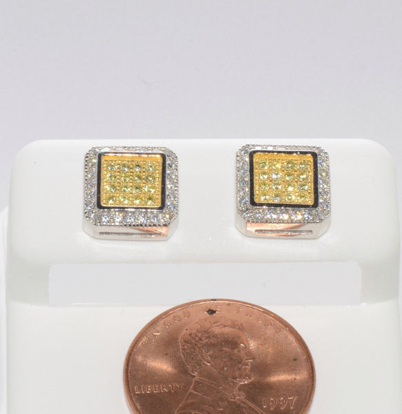 Yellow & White CZ Stud Screwback Earrings .925 Sterling Silver Micropave ASC - Jewelryland.com