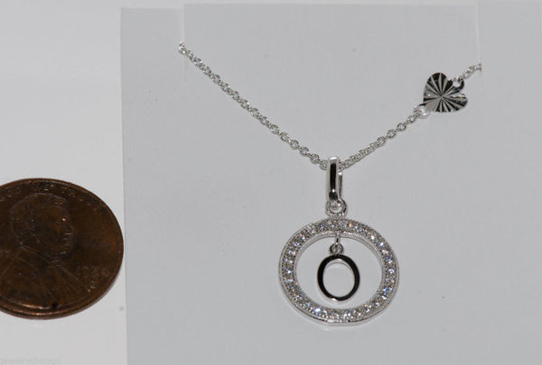 Sterling Silver Floating Letter O CZ Circle Initial 17" Necklace Cubic Zirconia - Jewelryland.com