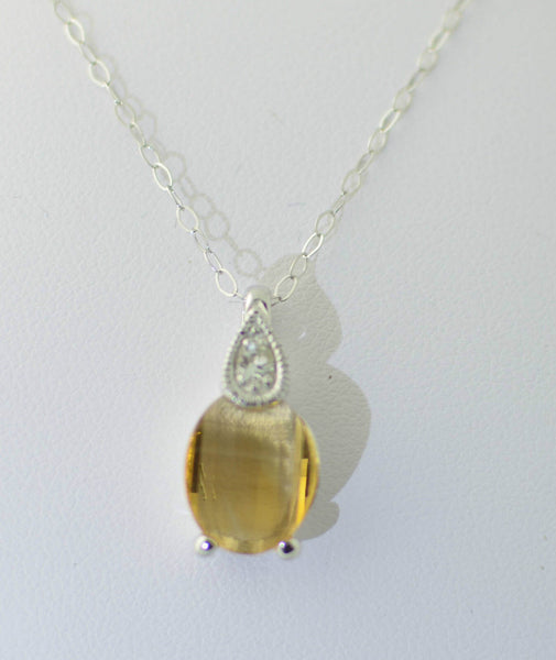 Sterling Silver Genuine Citrine with White Topaz Necklace 18" & Silver Chain - Jewelryland.com