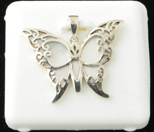 Butterfly Pendant with Shell Reversible Pendant .925 Sterling Silver - Jewelryland.com