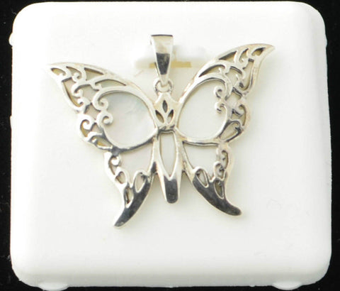 Butterfly Pendant with Shell Reversible Pendant .925 Sterling Silver - Jewelryland.com