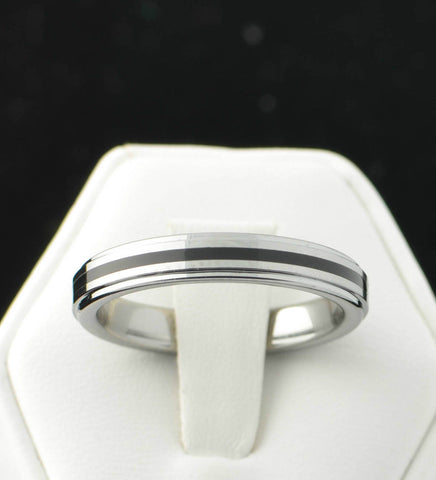 Mens Tungsten Ring 4mm Band High Polish Black Rubber Inlaid Center - Jewelryland.com