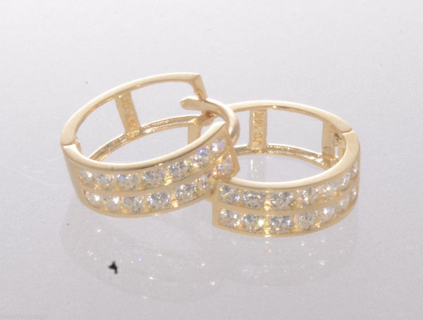 Huggie Earrings Hinged Hoops 14k Yellow Gold 2 Row Clear CZ 12mm x 4mm - Jewelryland.com