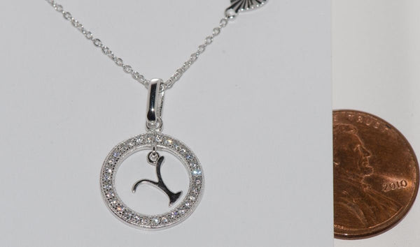 Sterling Silver Floating Letter Y CZ Circle Initial 17" Necklace Cubic Zirconia - Jewelryland.com