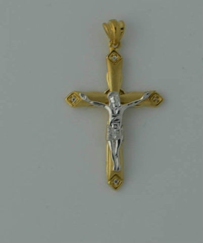 925 Sterling Silver Jesus Crucifix Two Tone Pendant with CZ 35mm x 21mm - Jewelryland.com