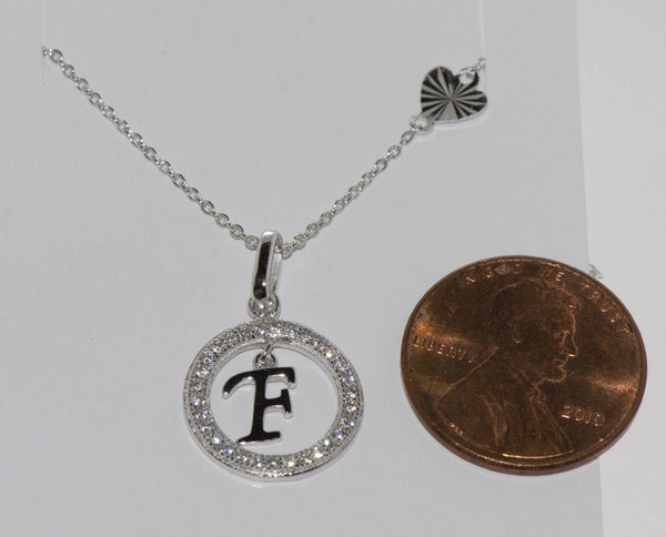 Initial Necklace Letter F Cubic Zirconia Sterling Silver 17" Chain - Jewelryland.com