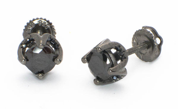 Sterling Silver 6mm Black CZ Stud Earrings with Black Micropave Accent Stones - Jewelryland.com