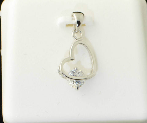Clear CZ Heart Pendant .925 Sterling Silver Cubic Zirconia 20mm x 11mm - Jewelryland.com