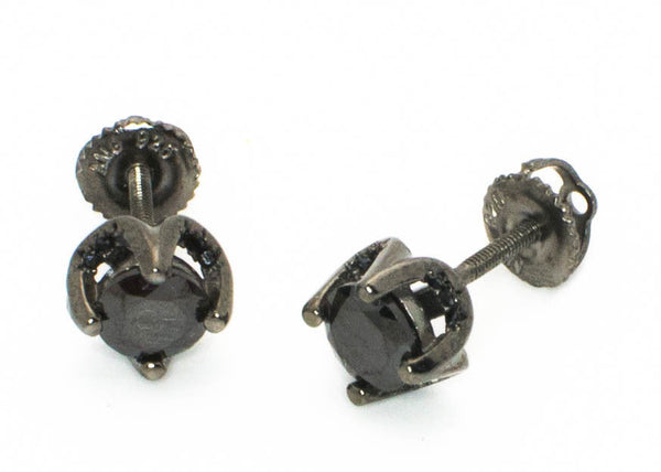 Sterling Silver 6mm Black CZ Stud Earrings with Black Micropave Accent Stones - Jewelryland.com