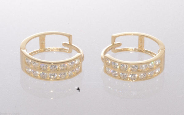 Huggie Earrings Hinged Hoops 14k Yellow Gold 2 Row Clear CZ 12mm x 4mm - Jewelryland.com