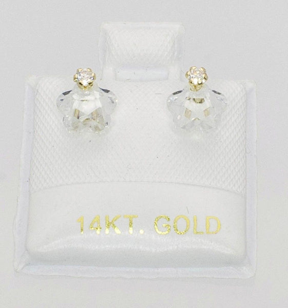 Clear Flower Stud Earrings with Screw Backs 14k Yellow Gold - 6mm - Jewelryland.com