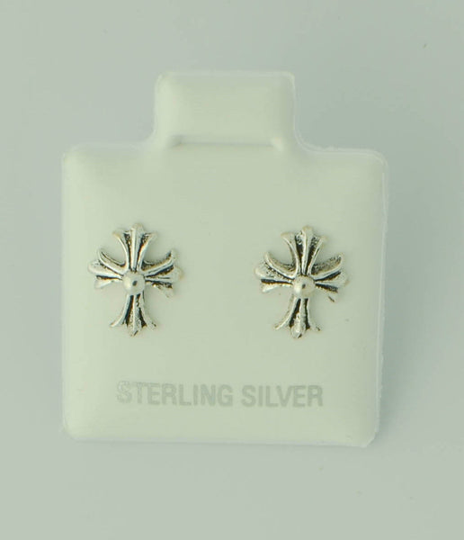 Small Cross Stud Earrings - Petite Sterling Silver 8mm - Jewelryland.com