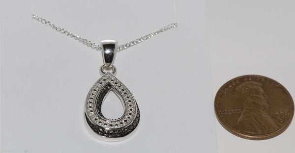 925 Sterling Silver .01 ct Open Teardrop Diamond Necklace, 18" chain - Jewelryland.com
