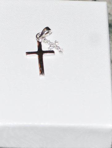 925 Sterling Silver Cross Pendant with Dangling Free Floating Cross 26mm - Jewelryland.com