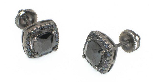 Black CZ Stud Earrings Screwback Sterling Silver Micropave 8mm Square ASC Brand - Jewelryland.com