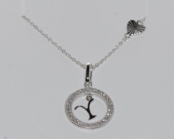 Sterling Silver Floating Letter Y CZ Circle Initial 17" Necklace Cubic Zirconia - Jewelryland.com