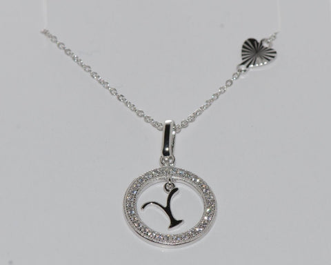 Sterling Silver Floating Letter Y CZ Circle Initial 17" Necklace Cubic Zirconia - Jewelryland.com