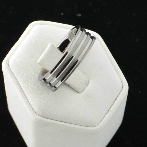 8mm Band Tungsten Carbide Ring Triple Groove High Polish - Jewelryland.com