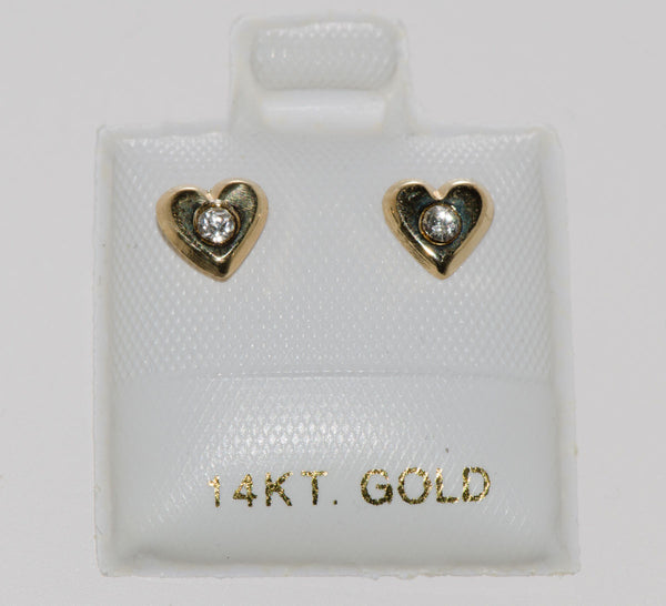 6mm Heart Stud Earrings Clear CZ 14k Yellow Gold Screw Backs Cubic Zirconia - Jewelryland.com