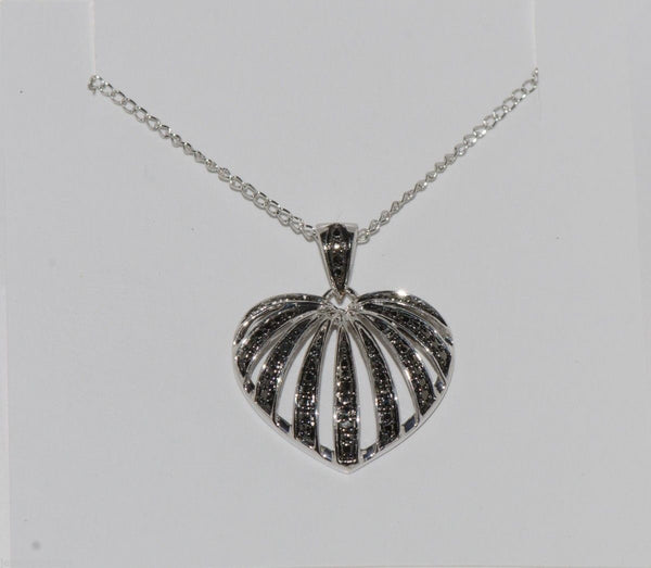 925 Sterling Silver Black Diamond Heart Pendant Necklace .01 ct, 18" chain - Jewelryland.com