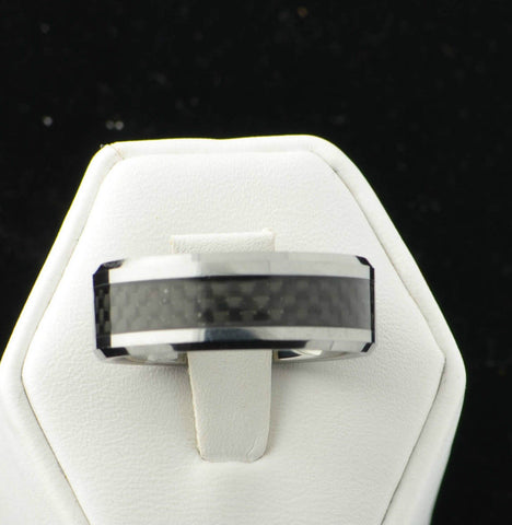 8mm Band Tungsten Carbide High Polish with Carbon Fiber Inlay Ring - Jewelryland.com