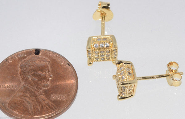 Micro Pave Stud Earrings 925 Sterling Silver Square 7mm Clear Cubic Zirconia 3d - Jewelryland.com