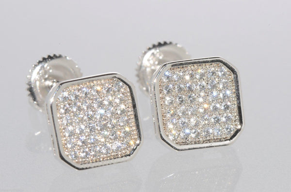 CZ Earrings Sterling Silver Screwback Studs 9mm Clear Rounded Square - Jewelryland.com