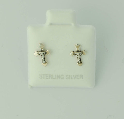 Mini Cross Earrings .925 Sterling Silver Studs 9mm - Jewelryland.com