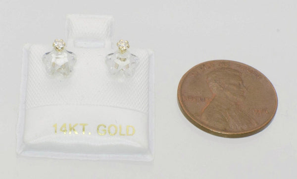 Clear Flower Stud Earrings with Screw Backs 14k Yellow Gold - 6mm - Jewelryland.com