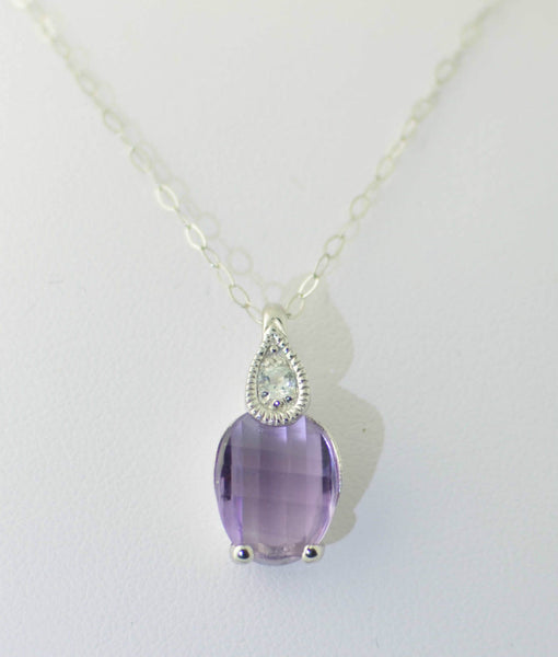 925 Silver Amethyst & White Topaz Gemstone Pendant with 18" chain - Jewelryland.com