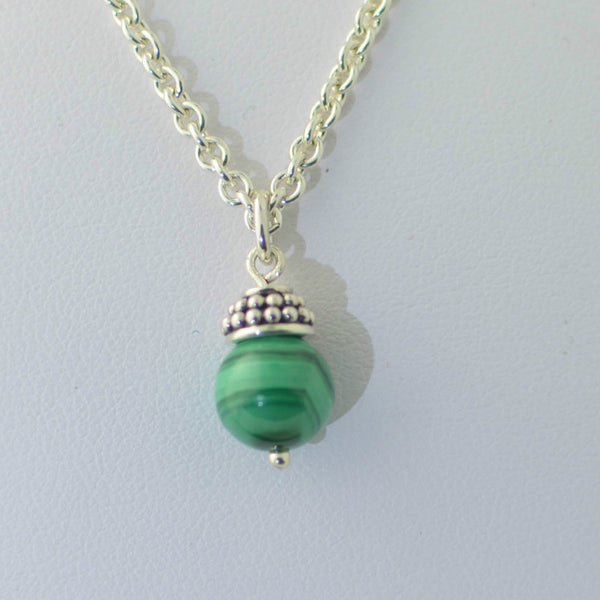 925 Sterling Silver Malachite Gemstone Pendant Necklace with 30" chain - Jewelryland.com