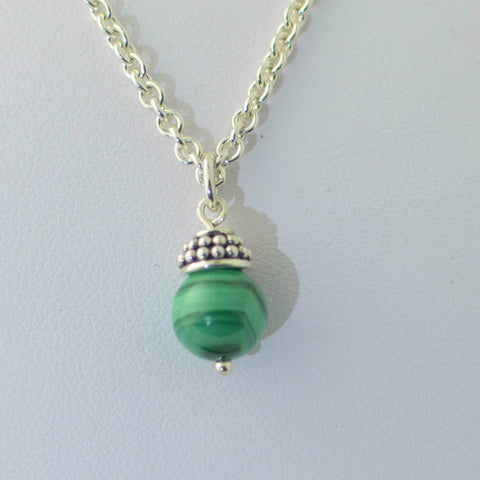 925 Sterling Silver Malachite Gemstone Pendant Necklace with 30" chain - Jewelryland.com