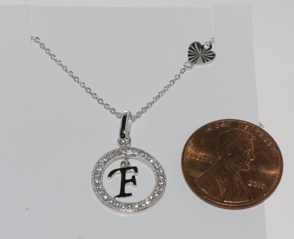 Initial Necklace Letter F Cubic Zirconia Sterling Silver 17" Chain - Jewelryland.com