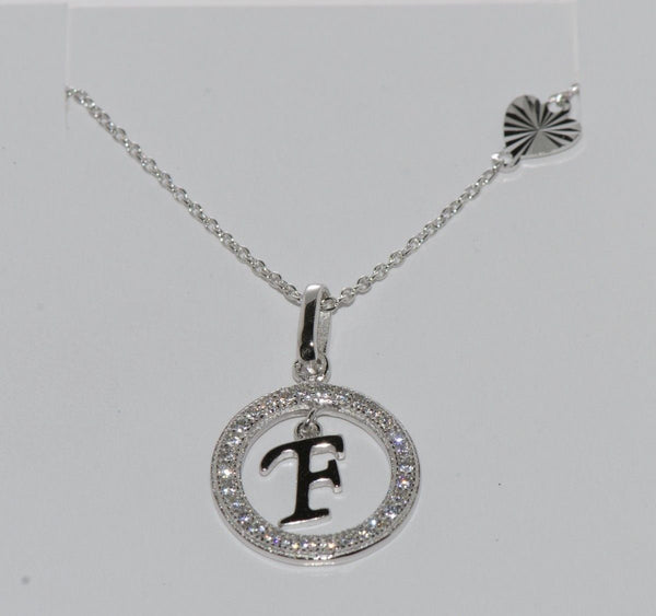 Initial Necklace Letter F Cubic Zirconia Sterling Silver 17" Chain - Jewelryland.com