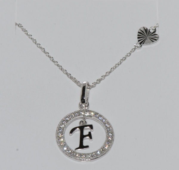 Initial Necklace Letter F Cubic Zirconia Sterling Silver 17" Chain - Jewelryland.com