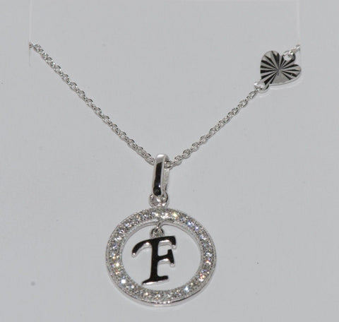 Initial Necklace Letter F Cubic Zirconia Sterling Silver 17" Chain - Jewelryland.com