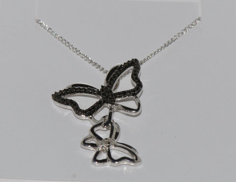 Diamond Butterfly Necklace .05 TCW Sterling Silver Pendant 18" Chain - Jewelryland.com
