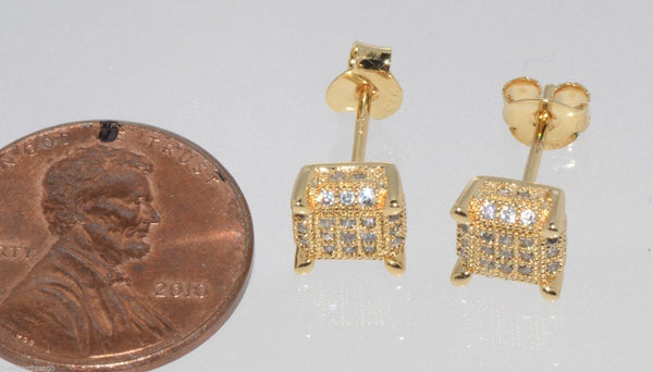 Micro Pave Stud Earrings 925 Sterling Silver Square 7mm Clear Cubic Zirconia 3d - Jewelryland.com