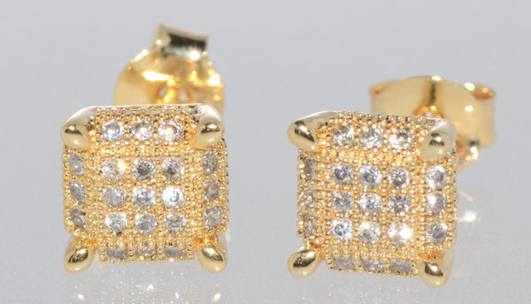 Micro Pave Stud Earrings 925 Sterling Silver Square 7mm Clear Cubic Zirconia 3d - Jewelryland.com