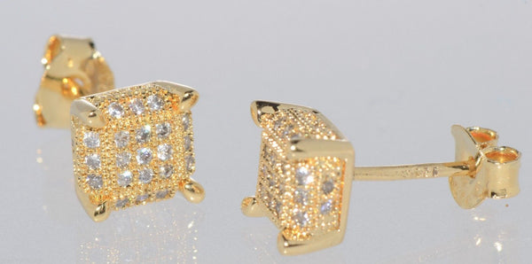 Micro Pave Stud Earrings 925 Sterling Silver Square 7mm Clear Cubic Zirconia 3d - Jewelryland.com