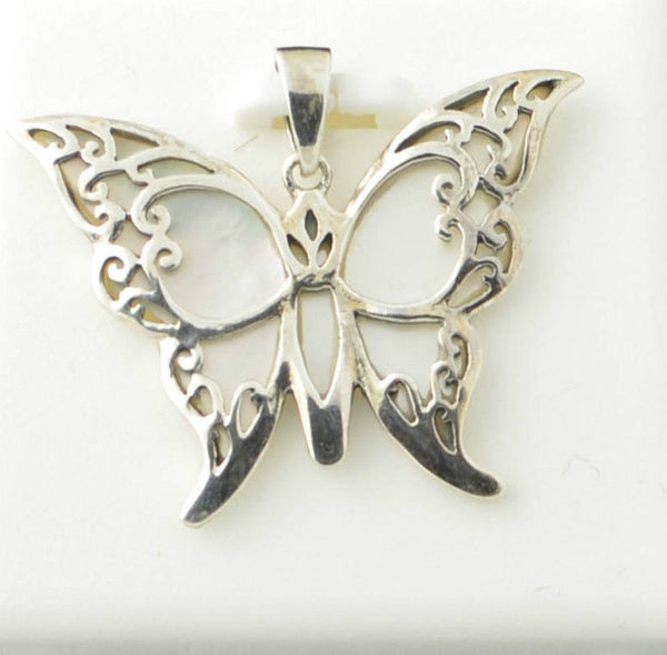 Butterfly Pendant with Shell Reversible Pendant .925 Sterling Silver - Jewelryland.com