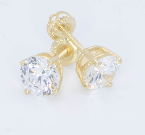 Sterling Silver Gold Plated Cubic Zirconia Stud Earrings Screw Back 8mm Round - Jewelryland.com